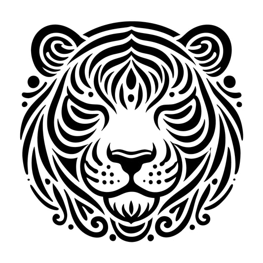 Silhouette of a Stylized Tiger Head Design SVG design for Cricut, Silhouette, laser cutting, vinyl, sublimation, and craft projects.