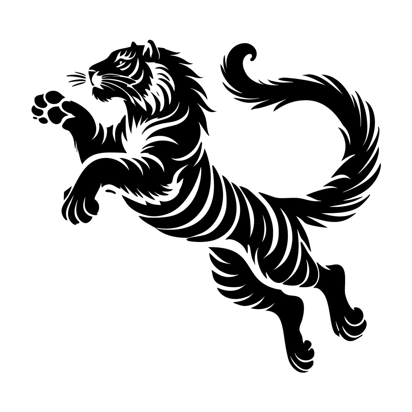 Silhouette of a Tiger Leaping in Mid Air SVG design for Cricut, Silhouette, laser cutting, vinyl, sublimation, and craft projects.
