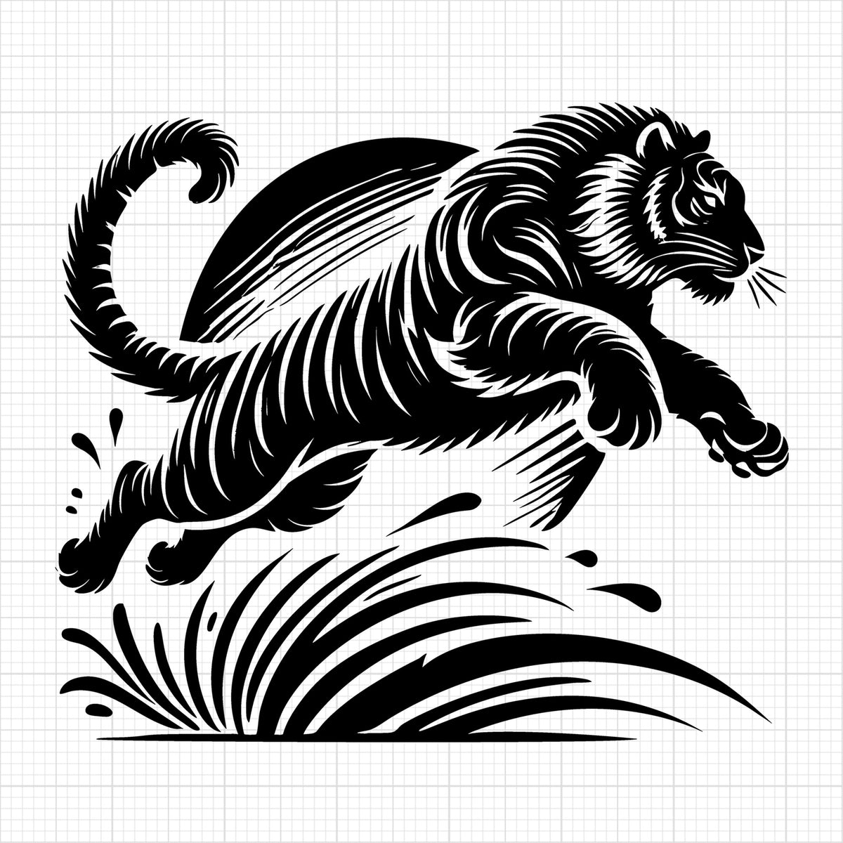Silhouette of a Tiger Leaping Against the Moon