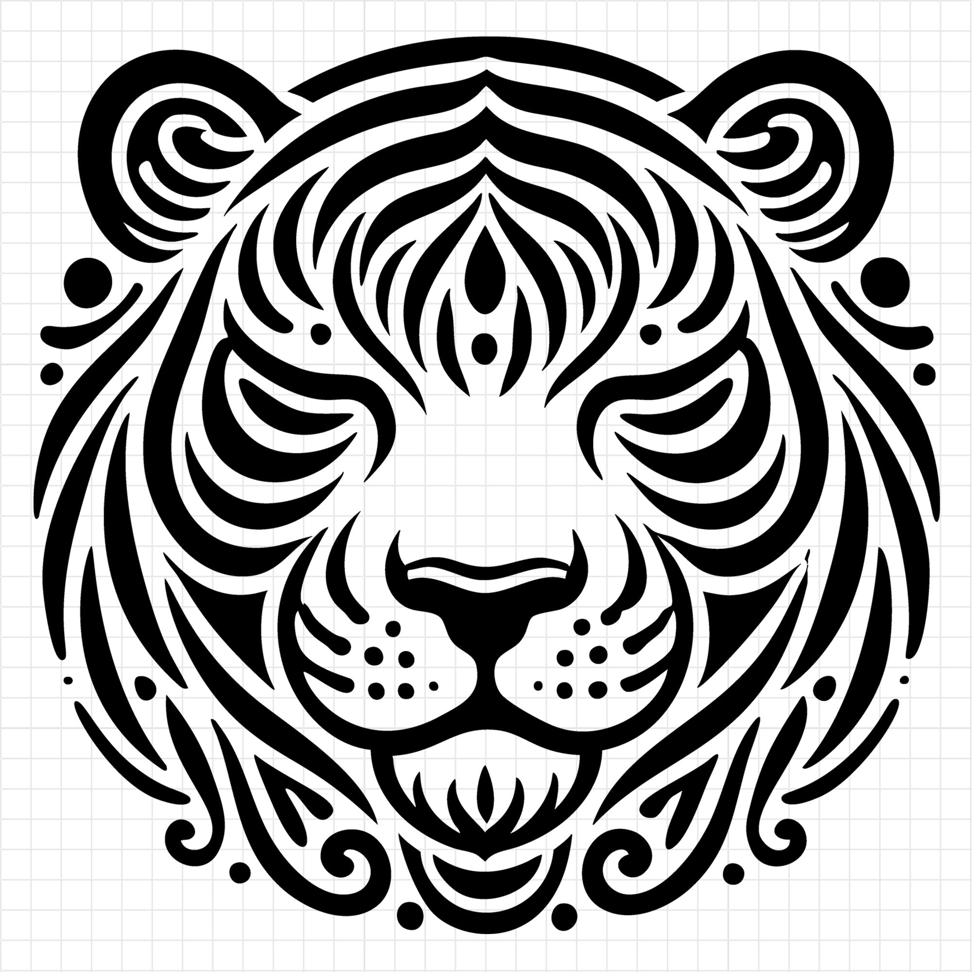 Silhouette of a Stylized Tiger Head Design SVG