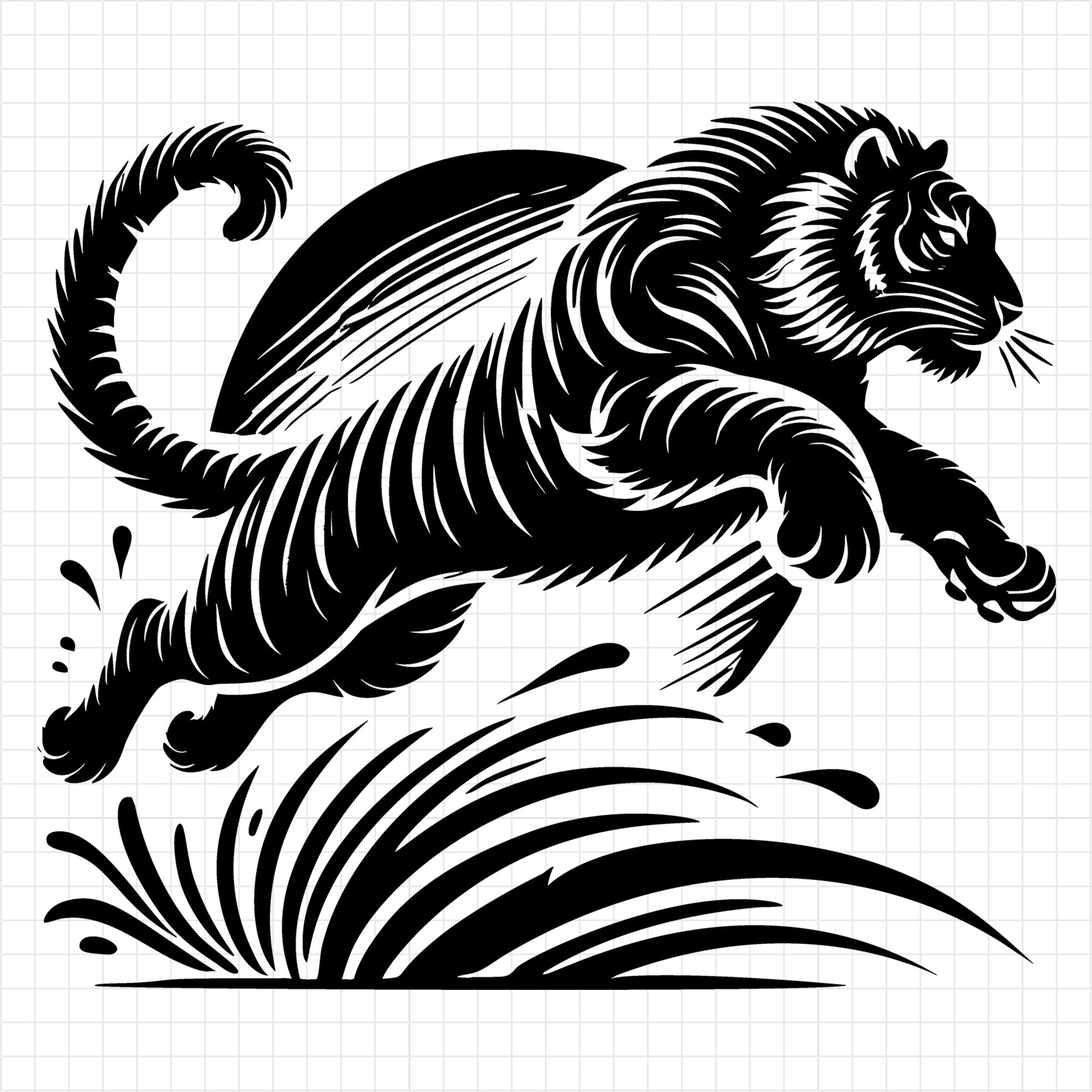 Silhouette of a Tiger Leaping Against the Moon SVG