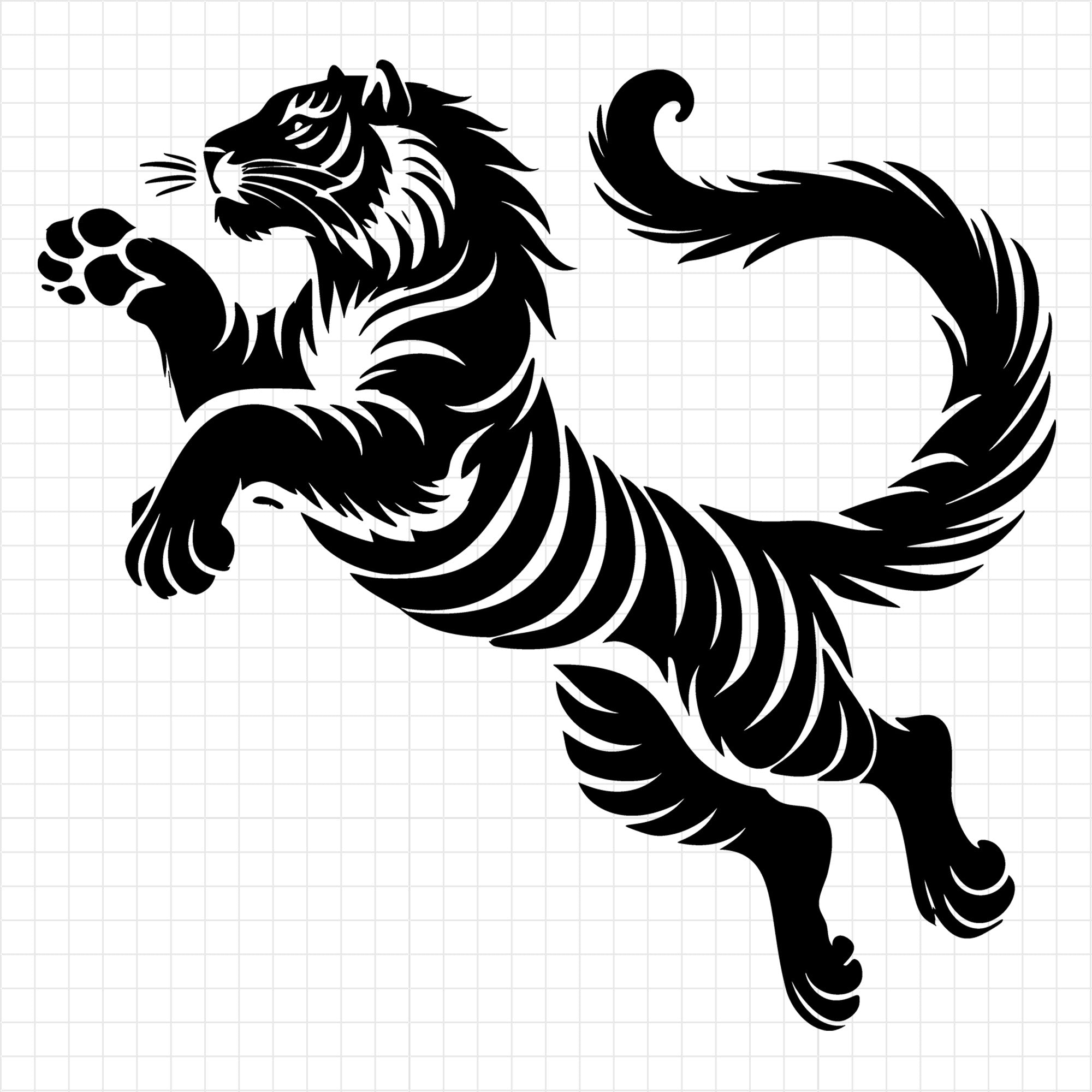 Silhouette of a Tiger Leaping in Mid Air SVG