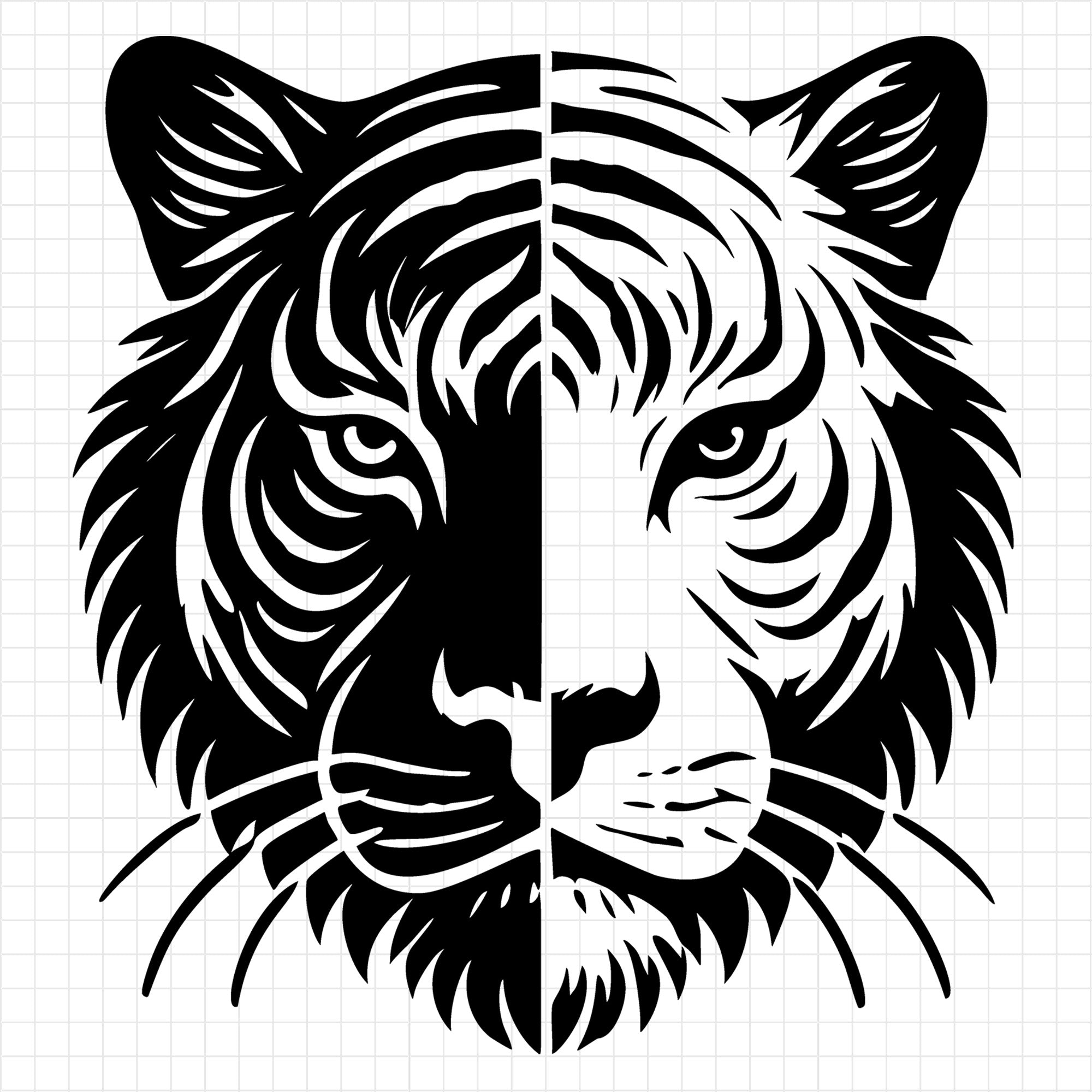 Silhouette of a Tigers Face Split in Two SVG