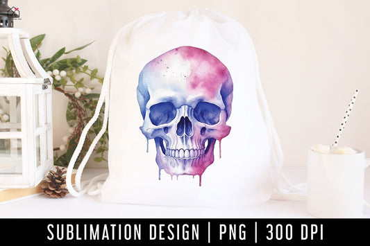FREE Watercolor Pastel Skull Sublimation Design Halloween PNG