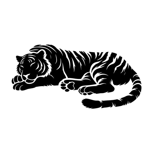 Sleeping Tiger Resting Silhouette SVG design for Cricut, Silhouette, laser cutting, vinyl, sublimation, and craft projects.