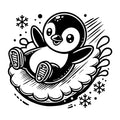 Sliding Penguin in Playful Winter Scene SVG design for Cricut, Silhouette, laser cutting, vinyl, sublimation, and craft projects.