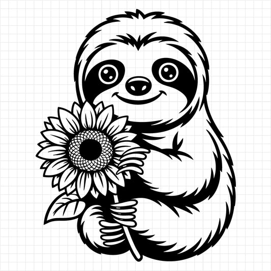 Sloth Holding Sunflower SVG