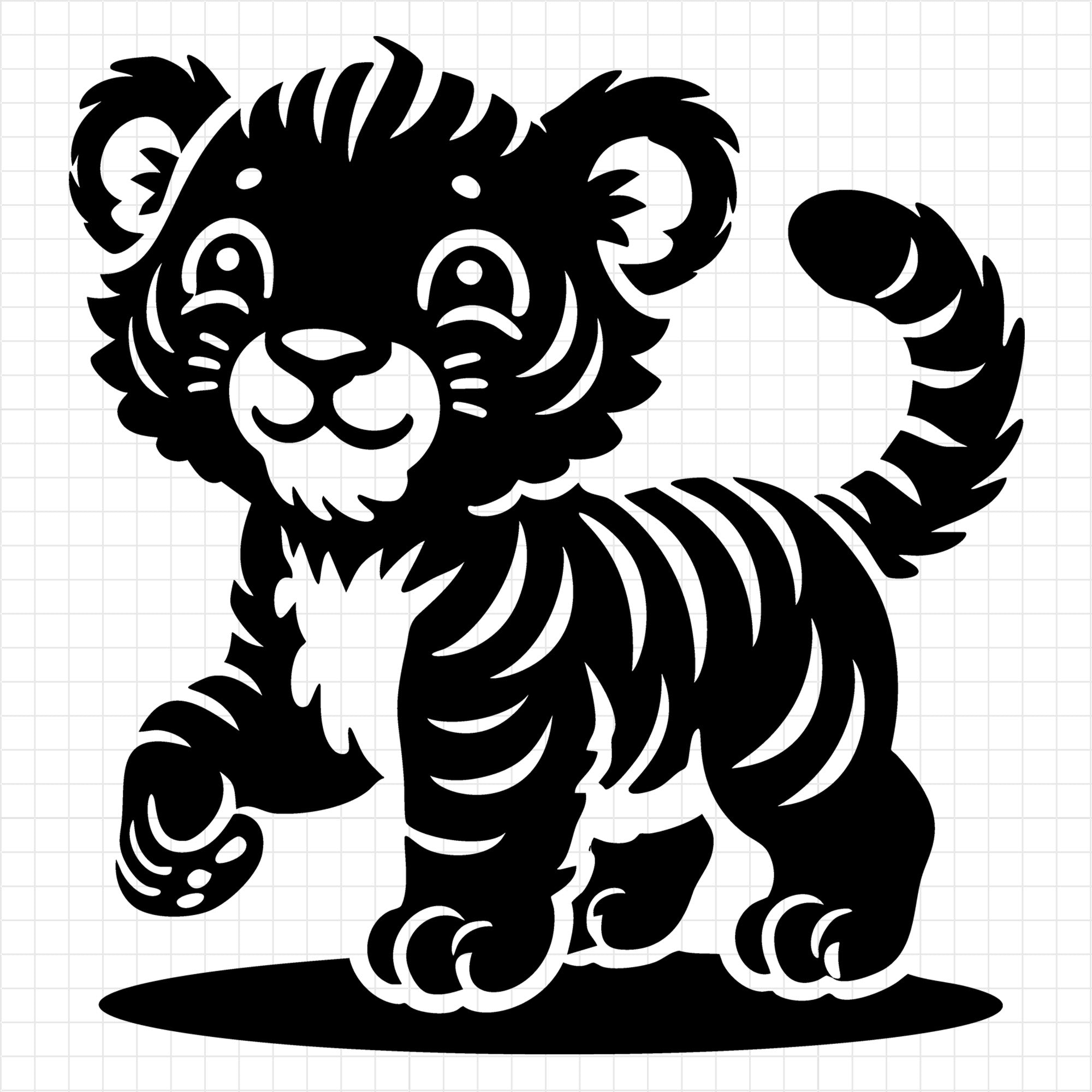 Smiling Playful Tiger Cub Silhouette SVG