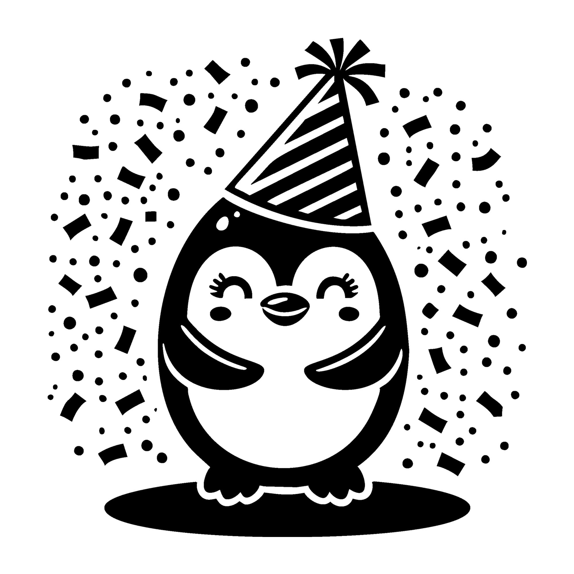 Smiling Penguin Celebrating with Party Hat SVG design for Cricut, Silhouette, laser cutting, vinyl, sublimation, and craft projects.