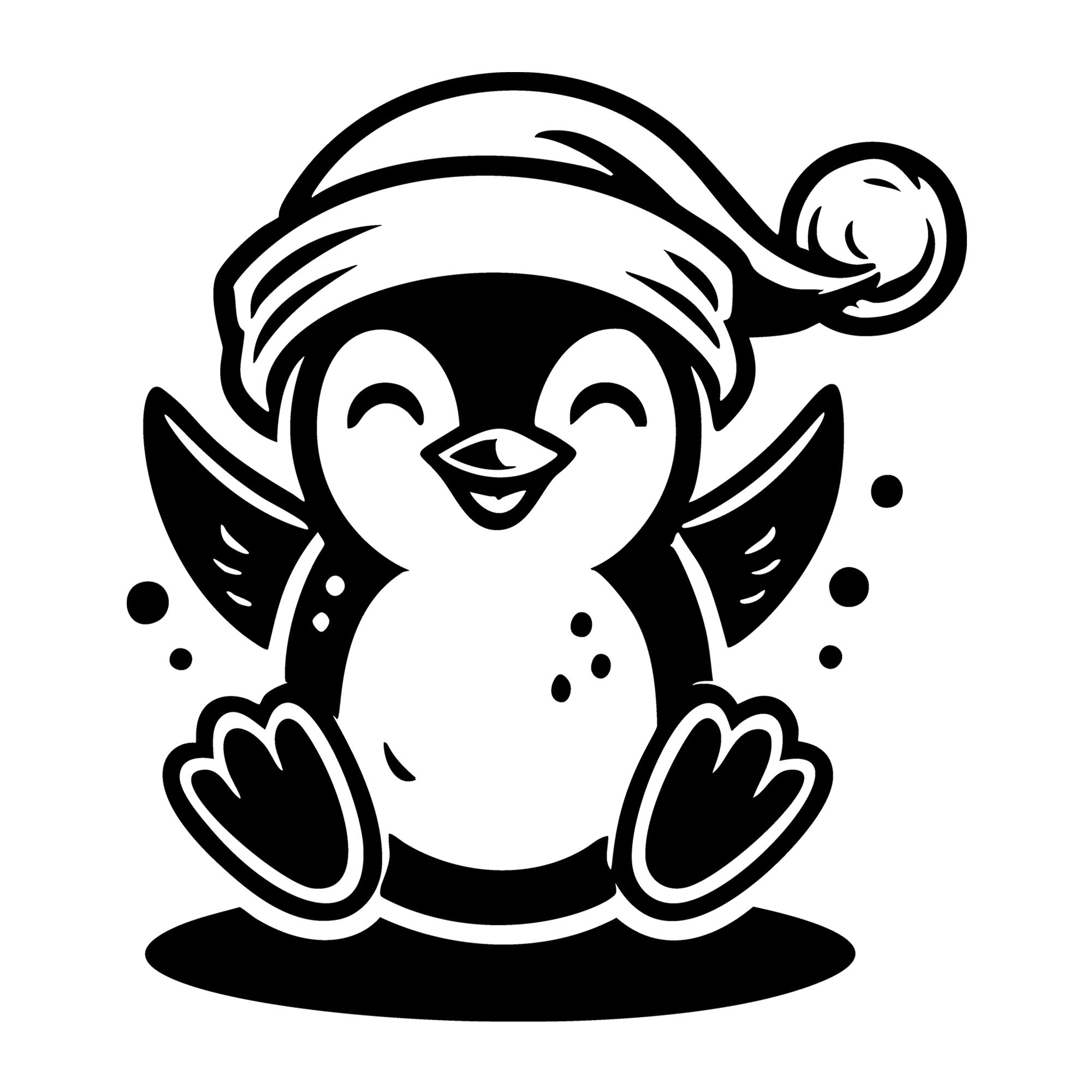 Smiling Penguin in Santa Hat and Festive Pose SVG design for Cricut, Silhouette, laser cutting, vinyl, sublimation, and craft projects.