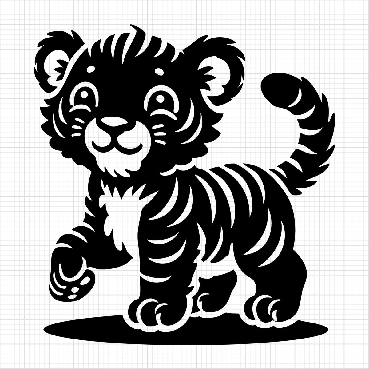Smiling Playful Tiger Cub Silhouette