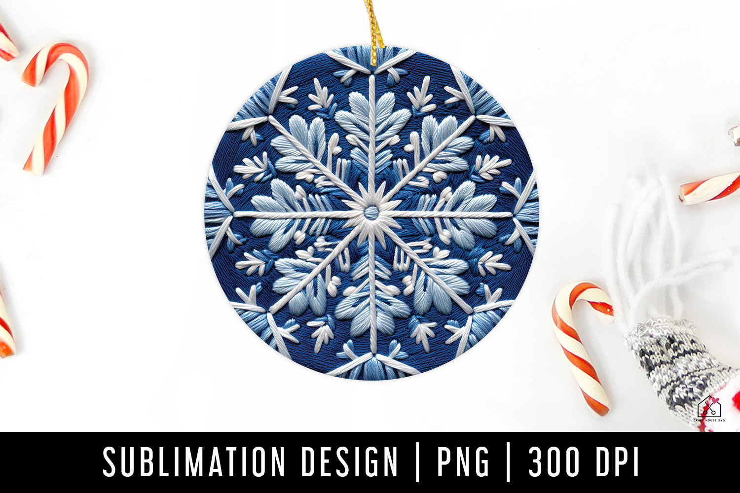 Snowflake Christmas 3D Ornament Sublimation Design PNG