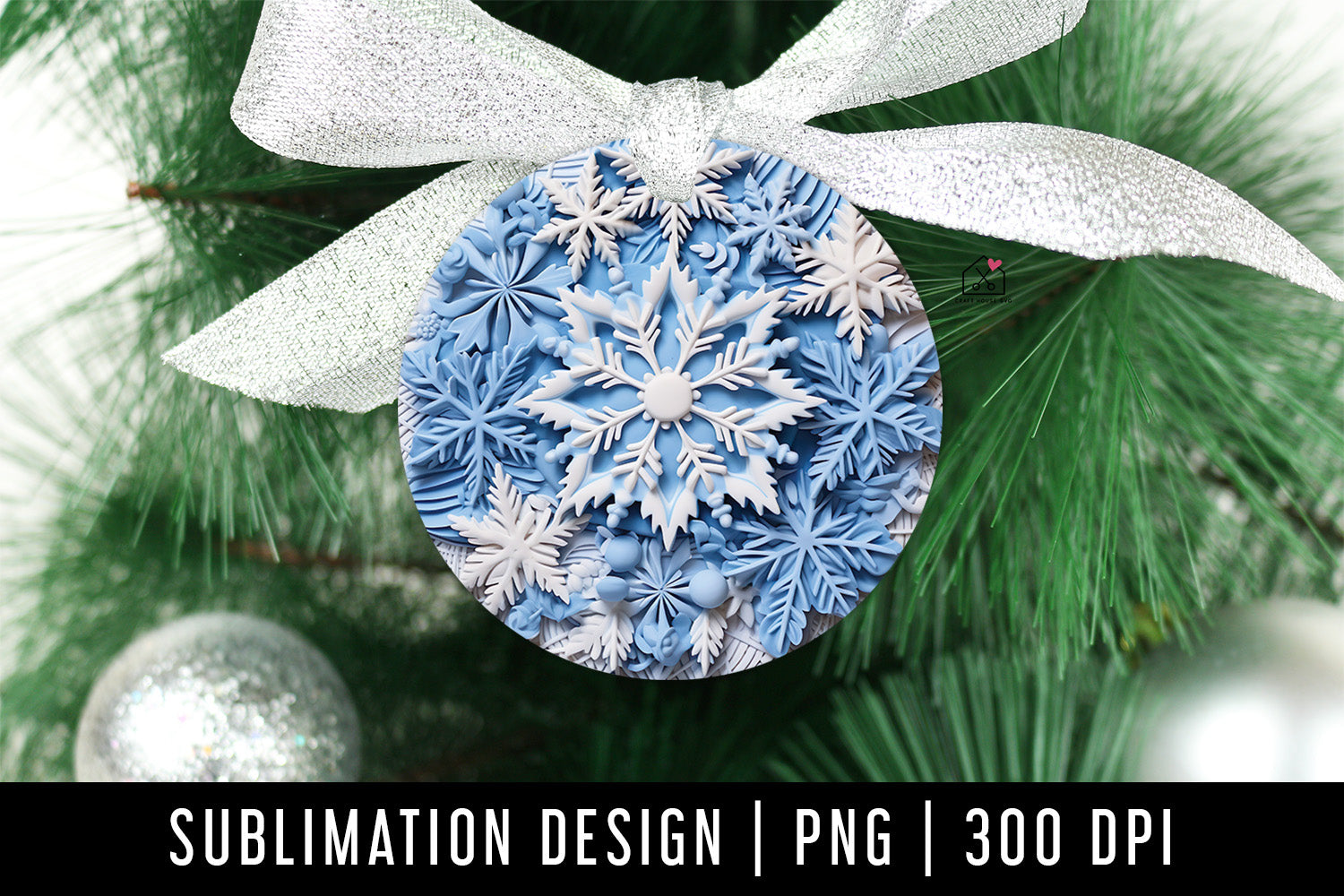Snowflake 3D Ornament Christmas Sublimation Design PNG
