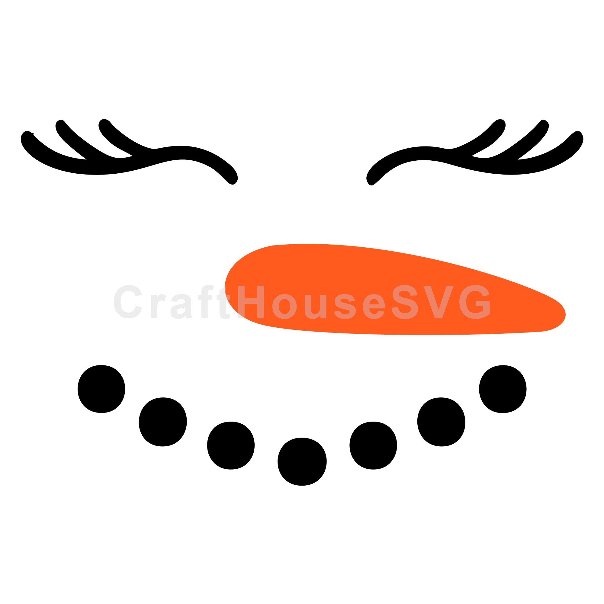 Snowman Face with Closed Eyes and Button Smile SVG