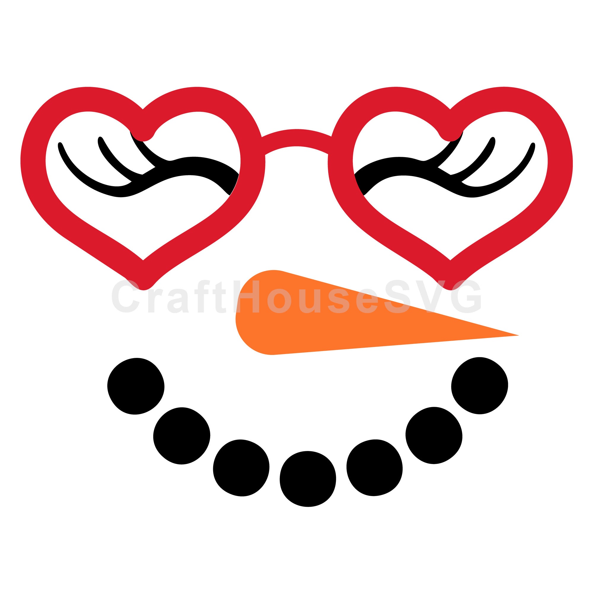 Snowman Face with Heart Glasses SVG