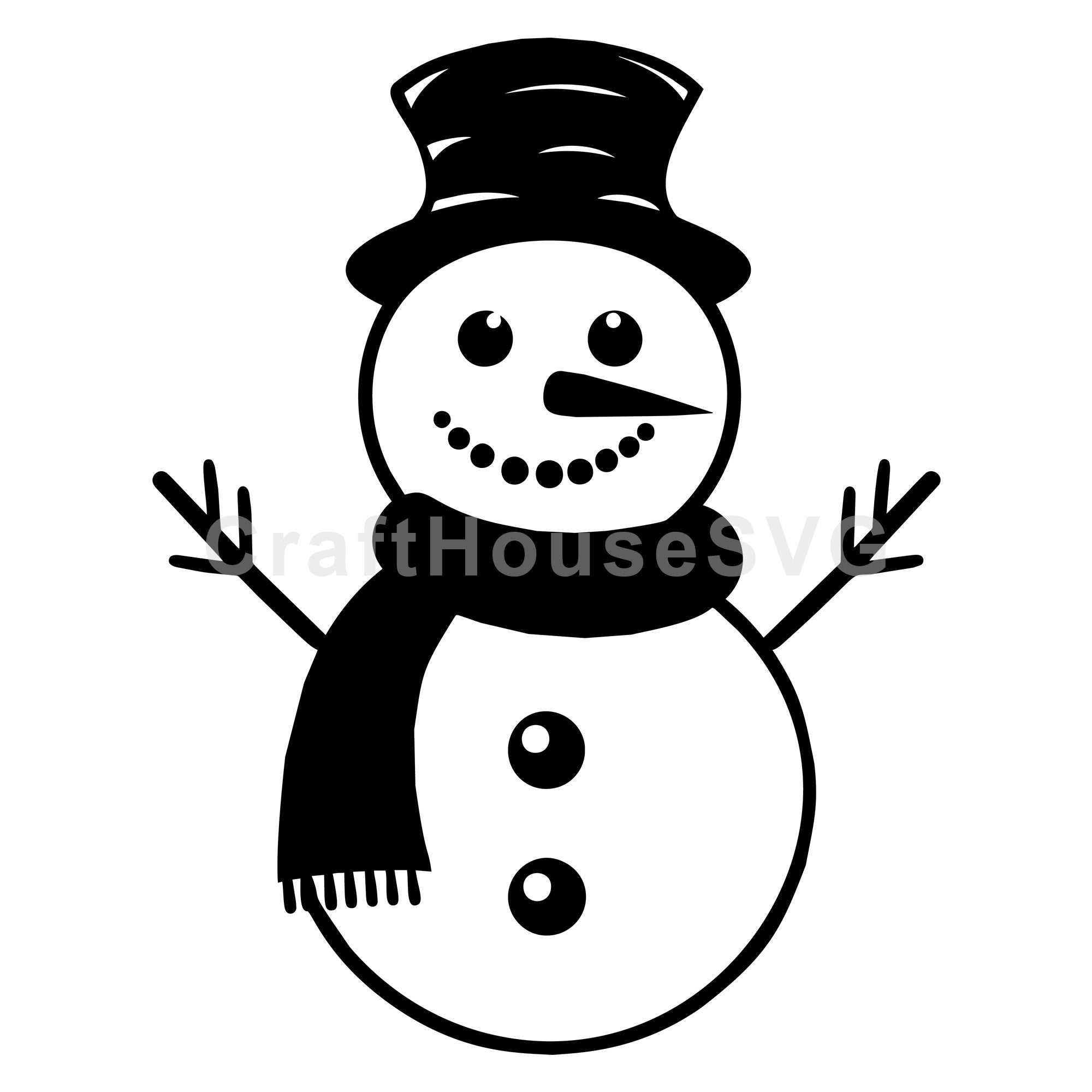 Snowman with Striped Top Hat and Scarf Silhouette | Winter SVG