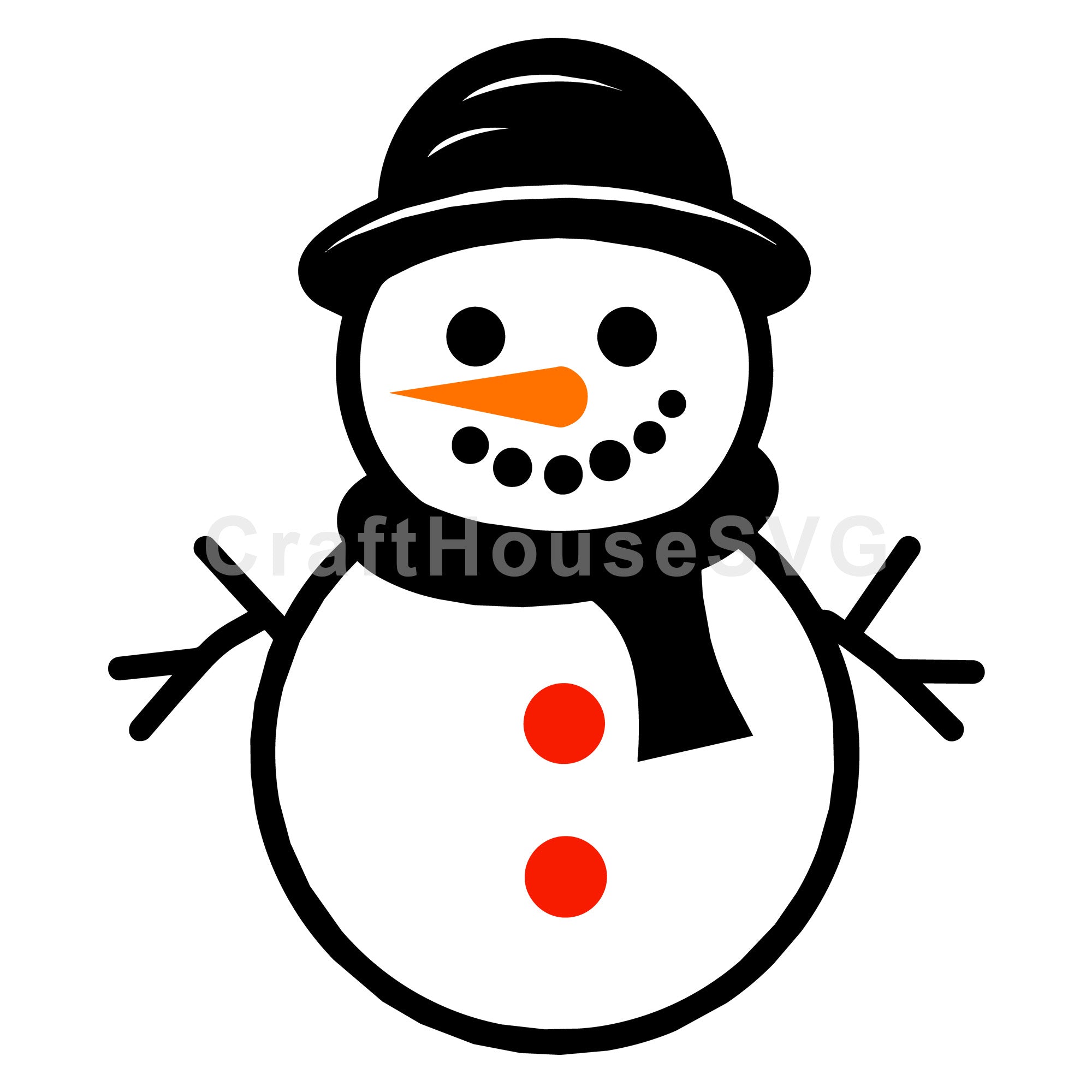 Snowman with Bowler Hat and Red Buttons | Winter SVG