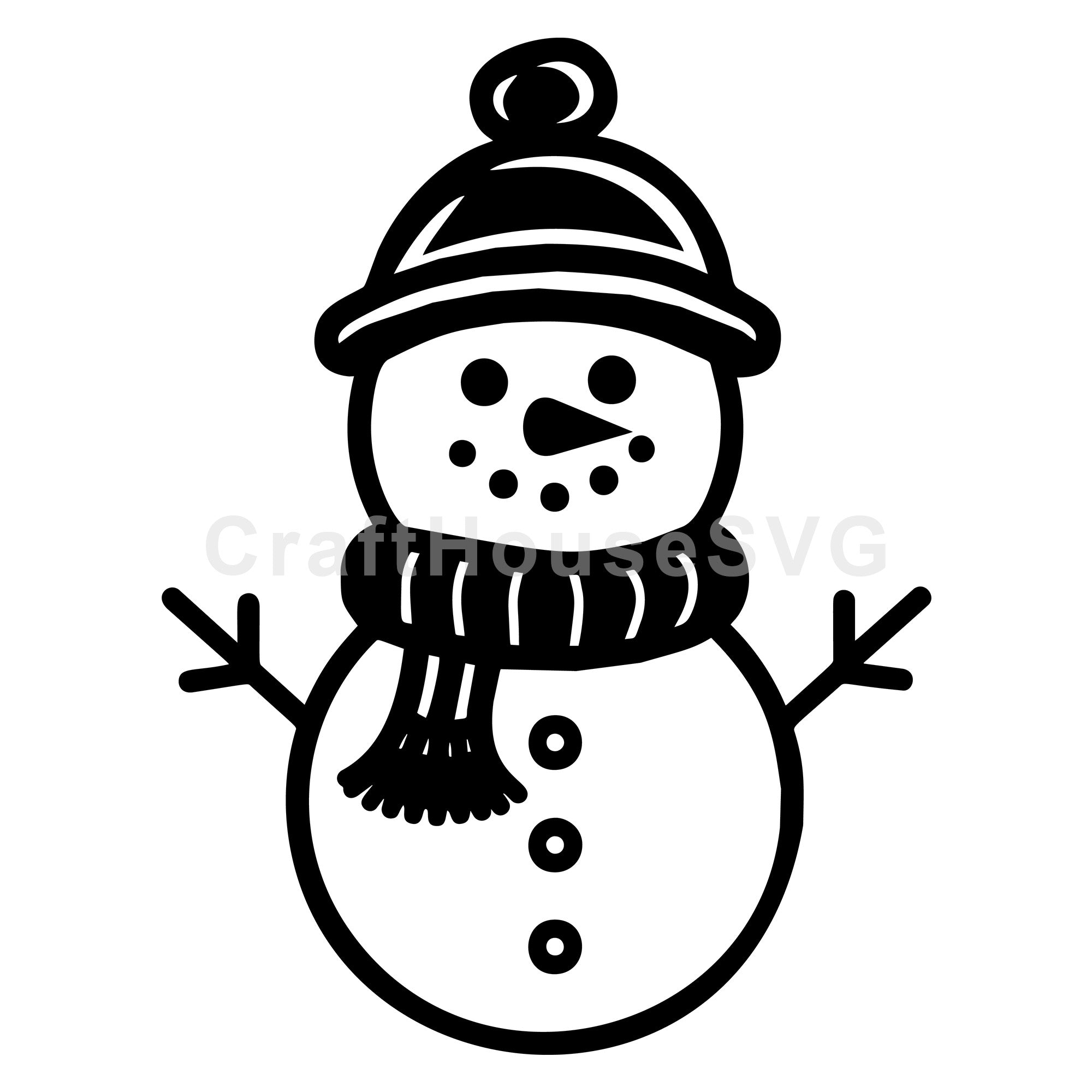 Snowman with Knit Hat and Striped Scarf Silhouette | Winter SVG