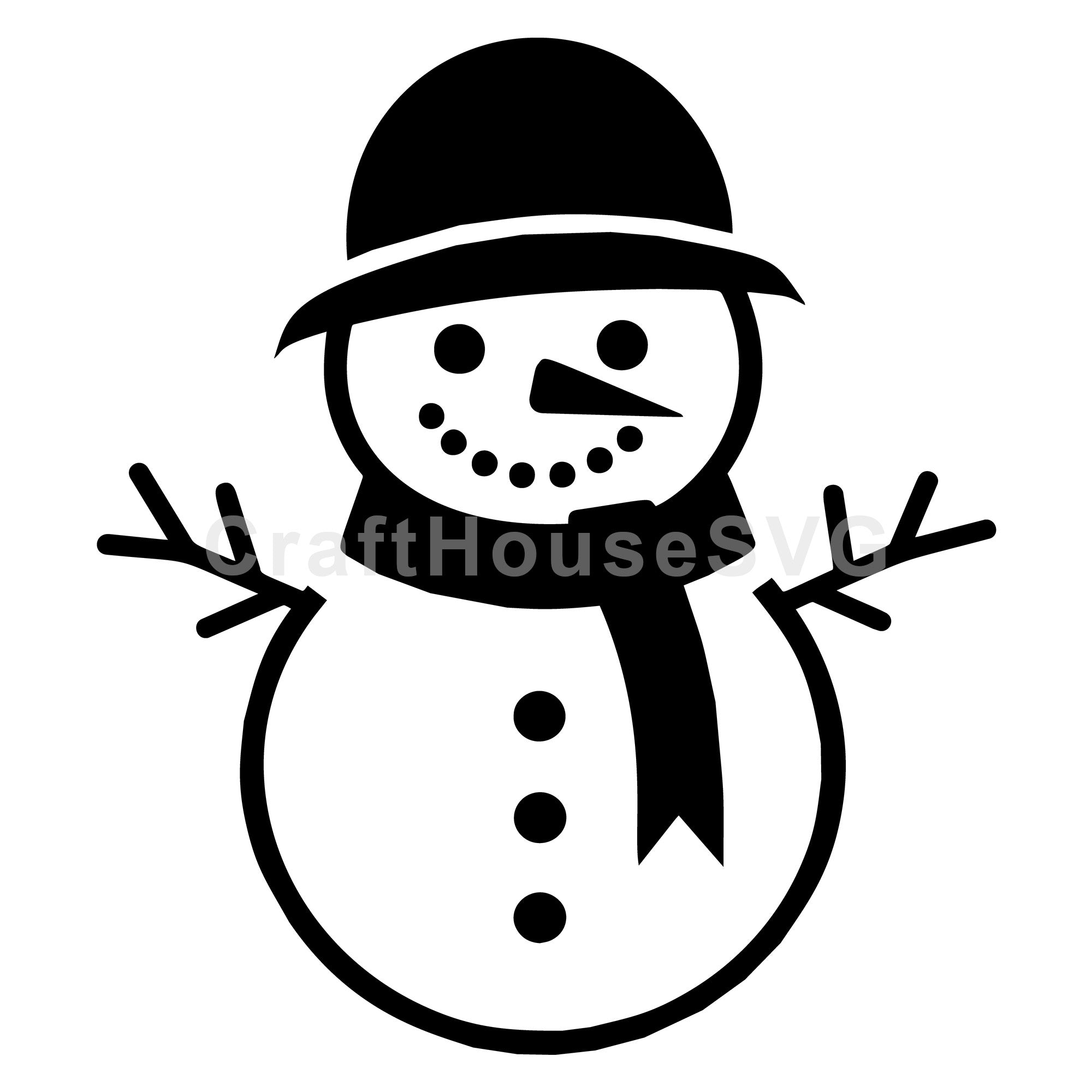 Cheerful Snowman with Bowler Hat and Scarf Silhouette | Winter SVG