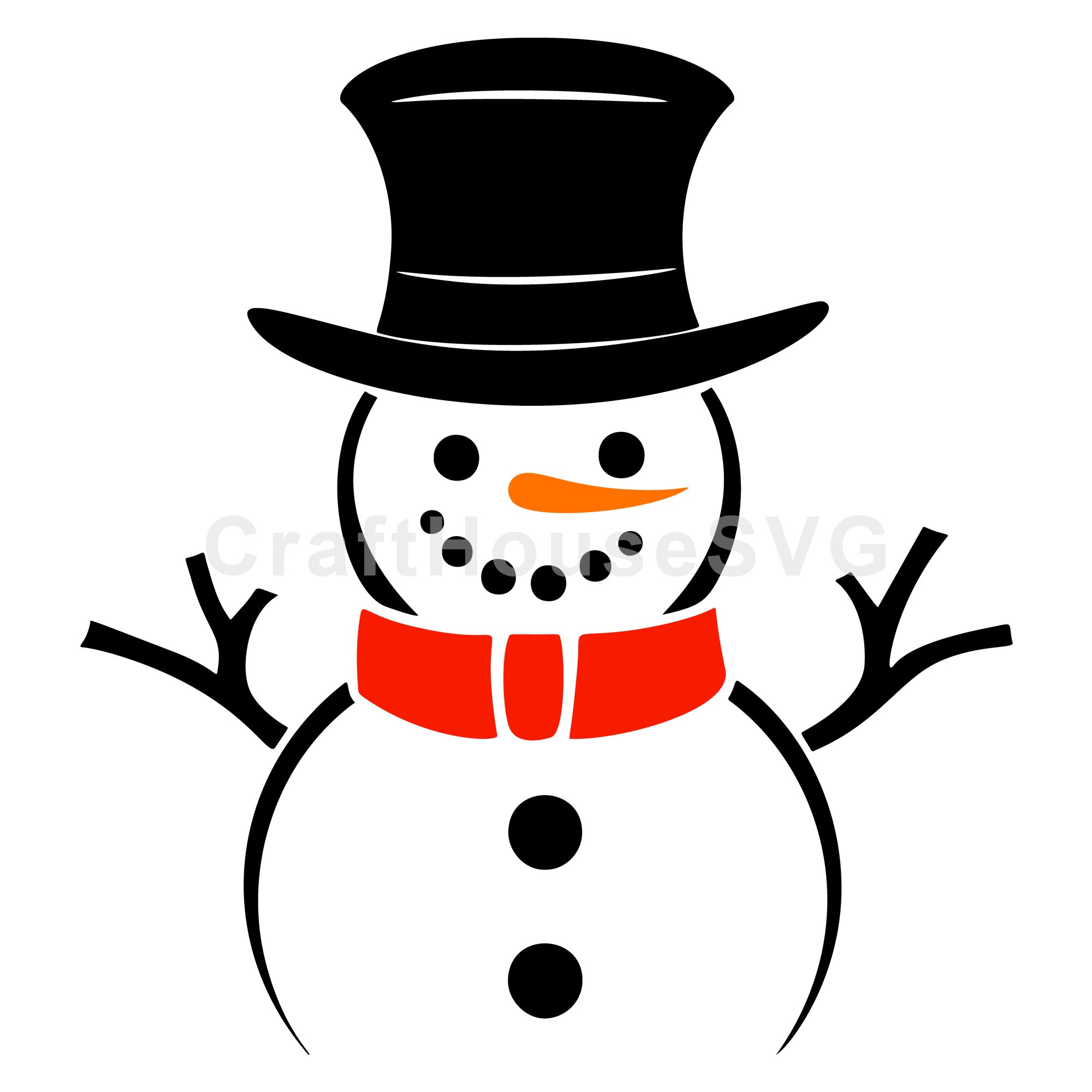 Cheerful Snowman with Top Hat and Red Scarf | Winter SVG