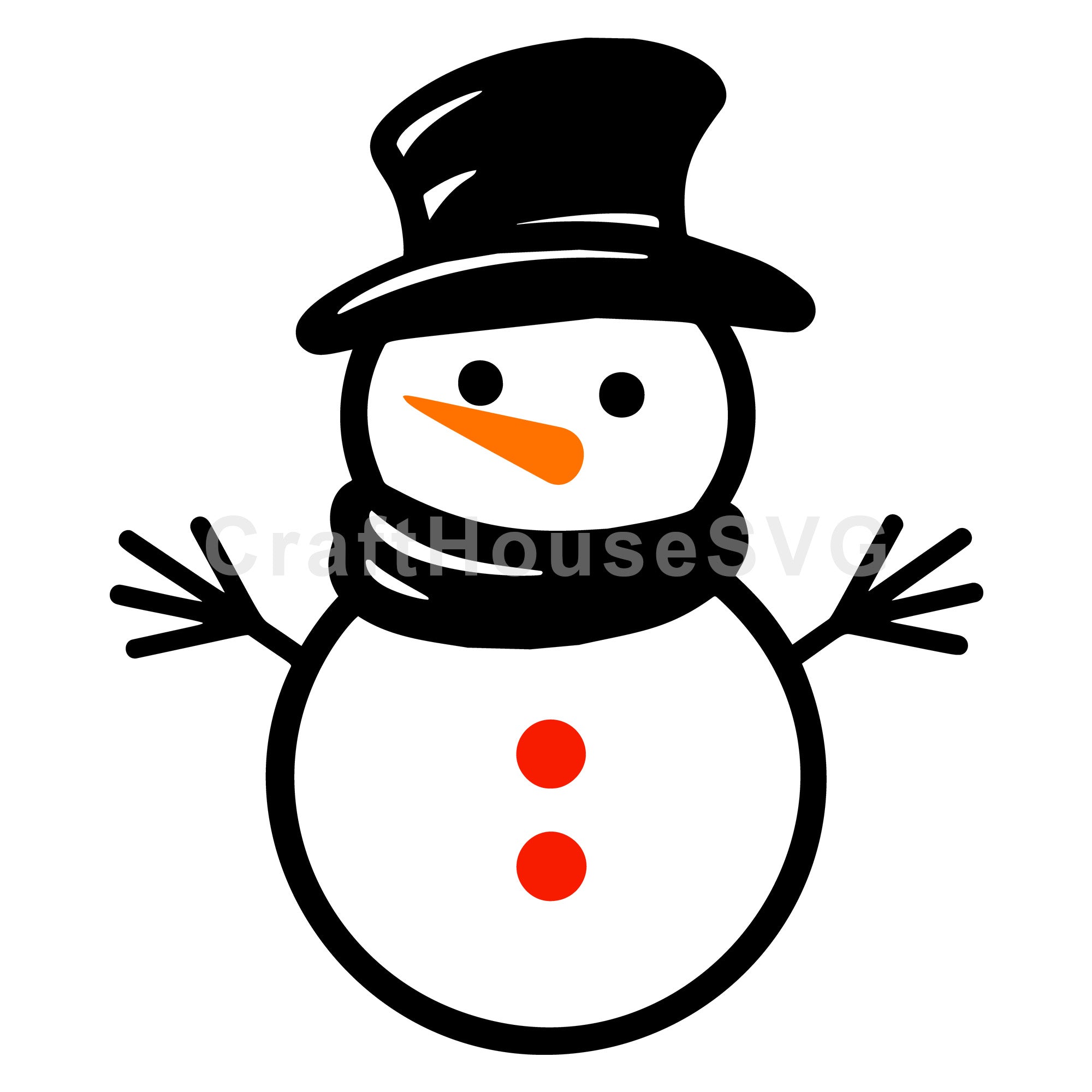 Simple Snowman with Black Hat and Red Buttons | Winter SVG