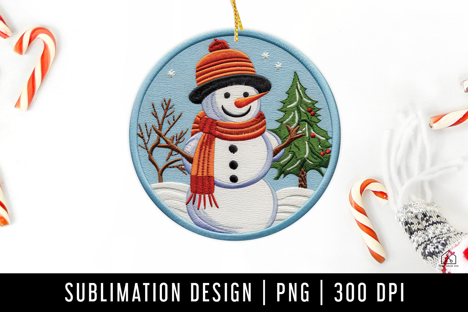 Snowman Christmas 3D Ornament Sublimation Design PNG
