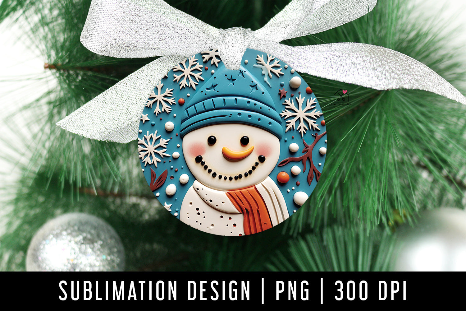 Snowman 3D Ornament Christmas Sublimation Design PNG