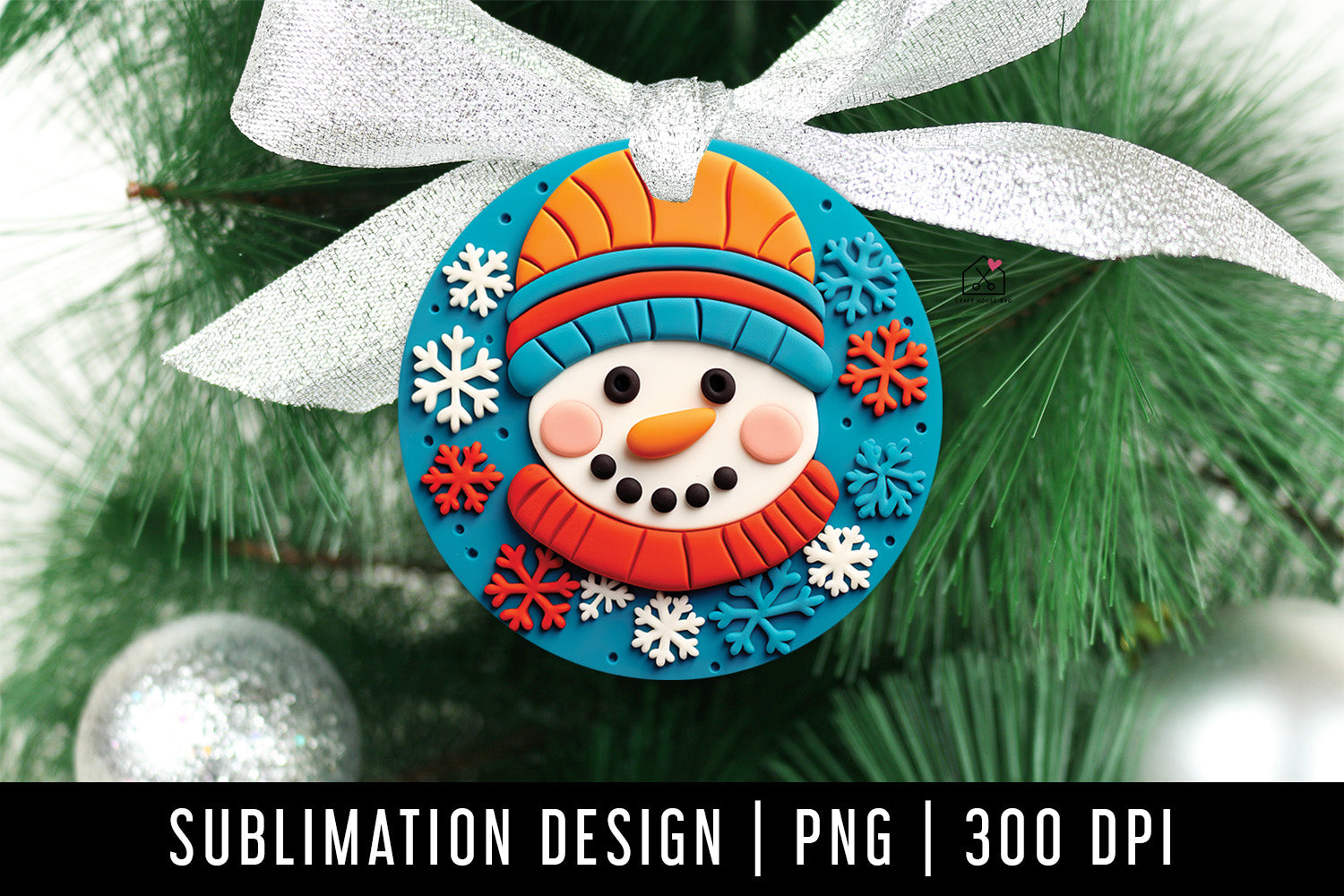 Snowman 3D Ornament Christmas Sublimation Design PNG