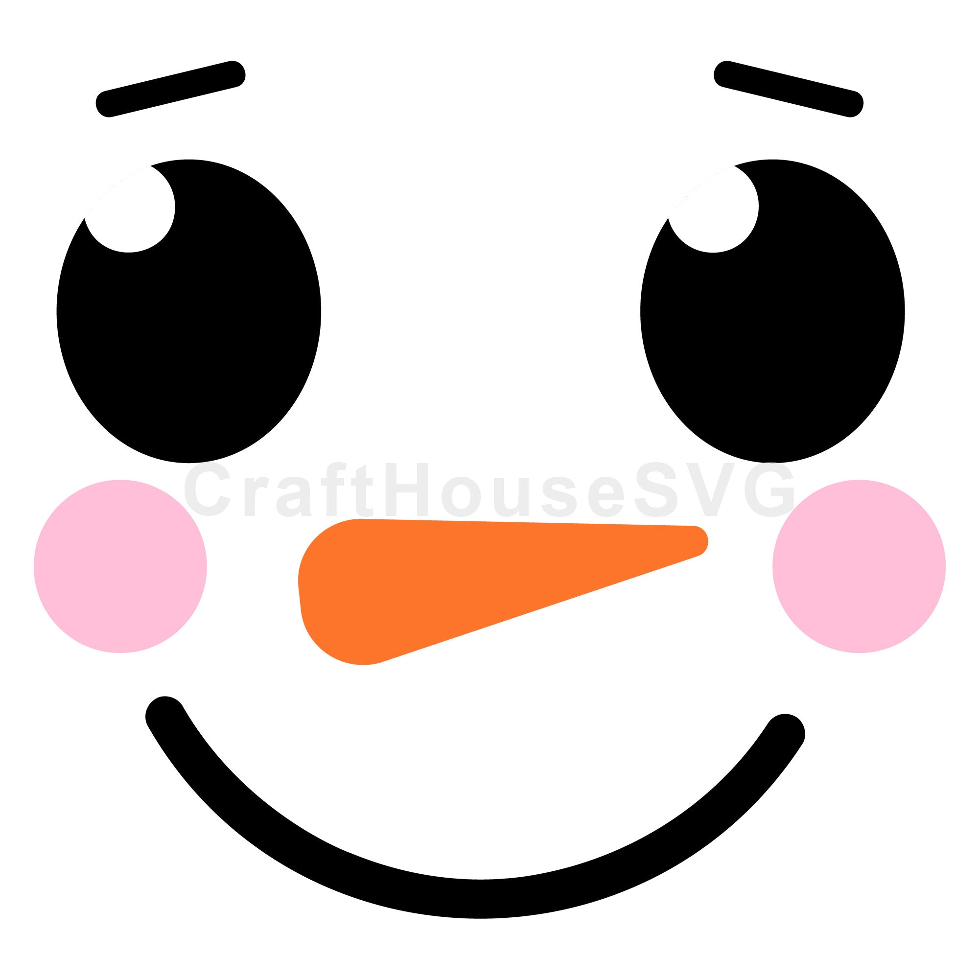 Smiling Snowman Face with Pink Cheeks SVG