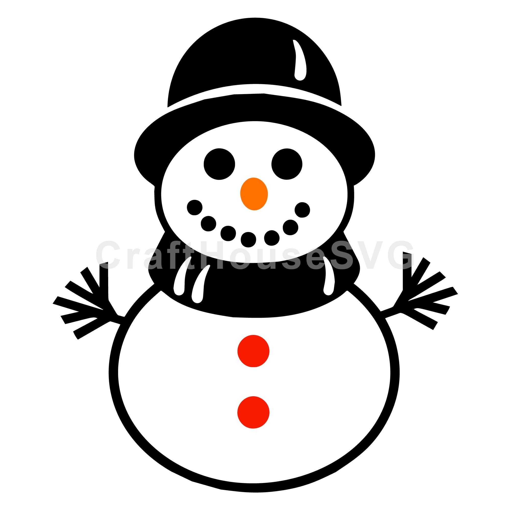 Classic Snowman with Bowler Hat and Carrot Nose | Winter SVG