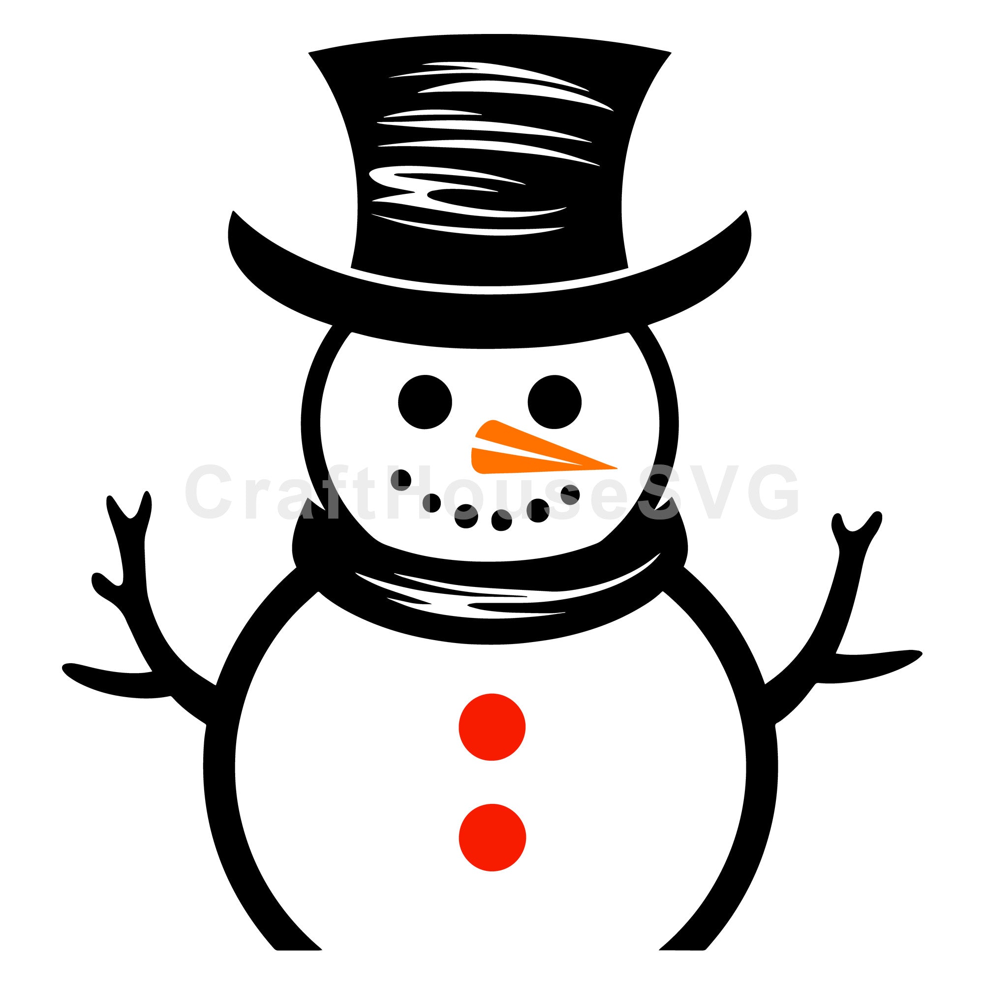 Vintage Snowman with Tall Hat and Red Buttons | Winter SVG