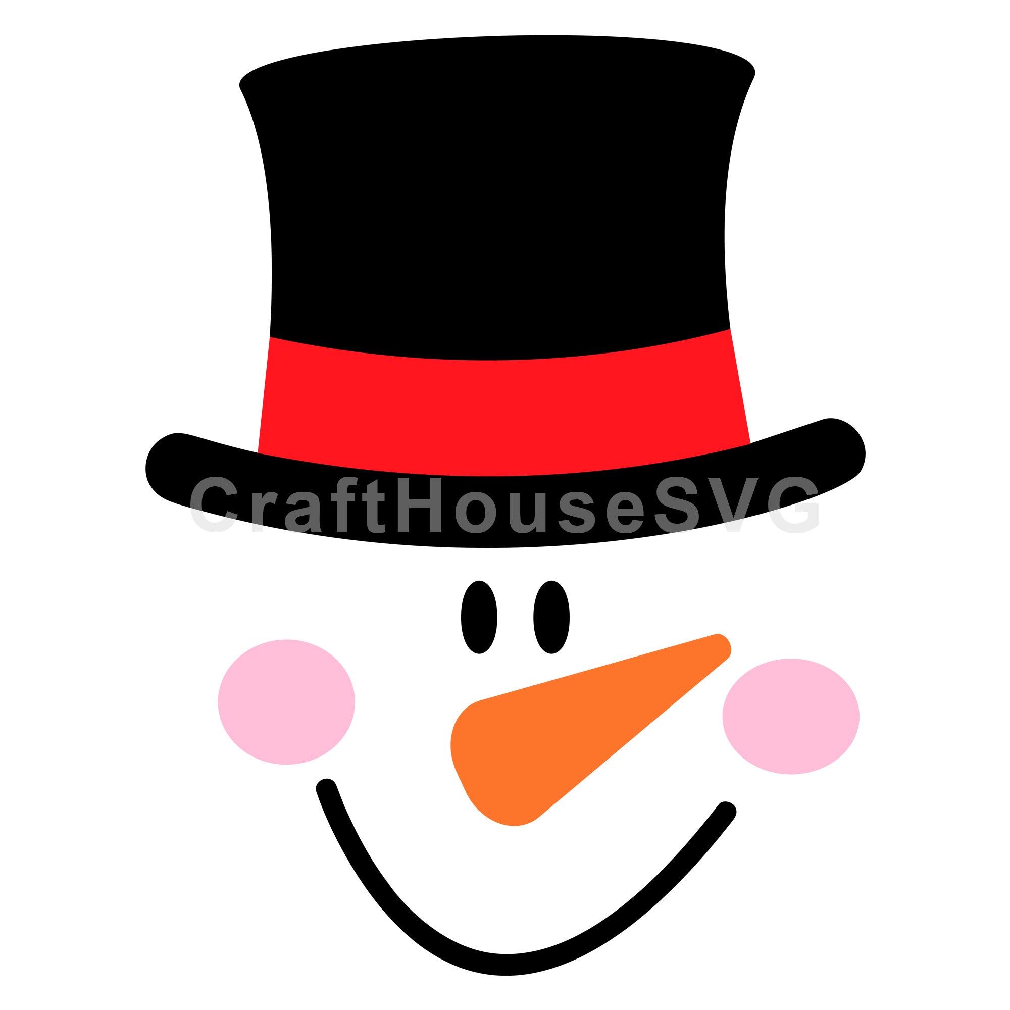 Snowman Face with Gentle Smile and Hat SVG