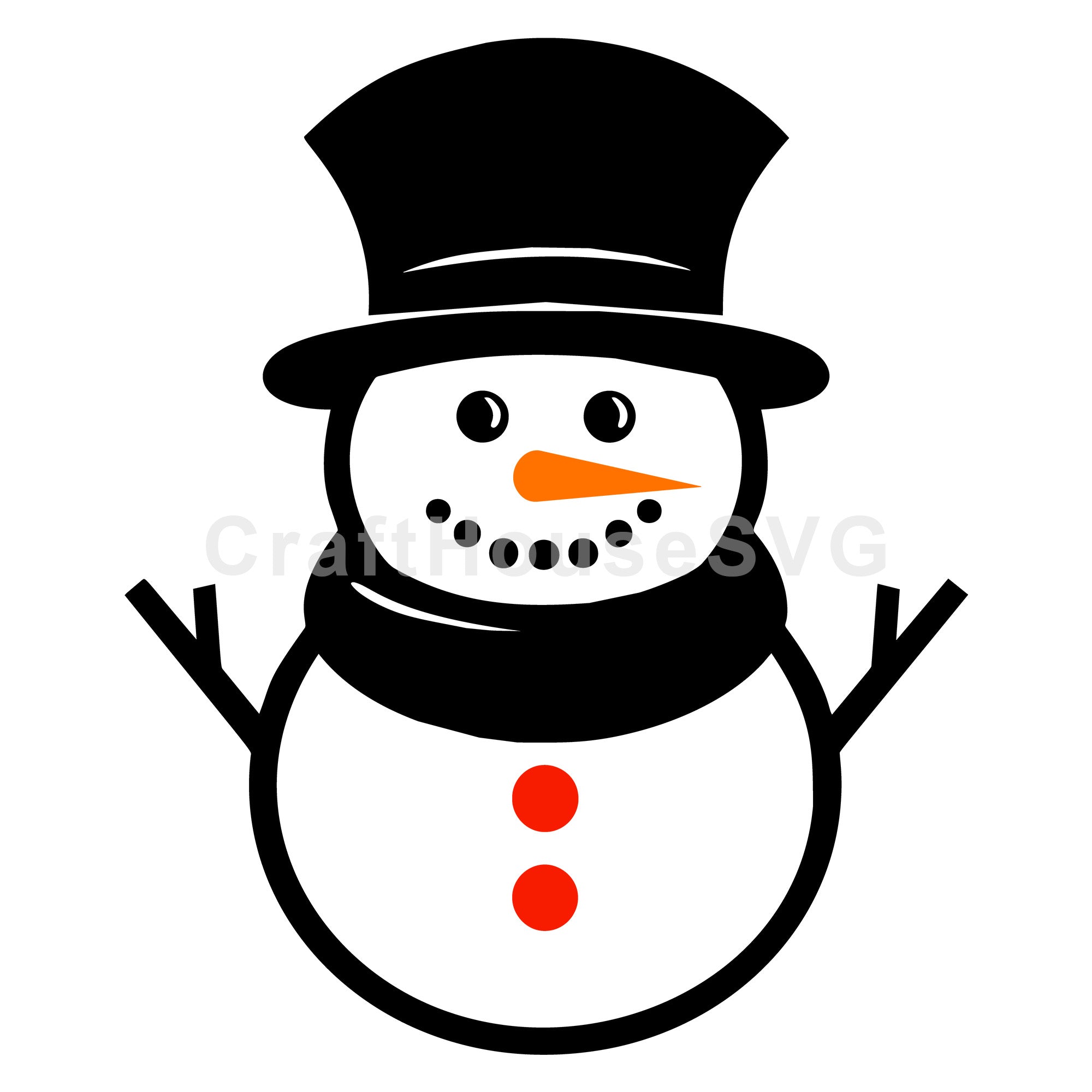 Smiling Snowman with Black Hat and Red Buttons | Winter SVG