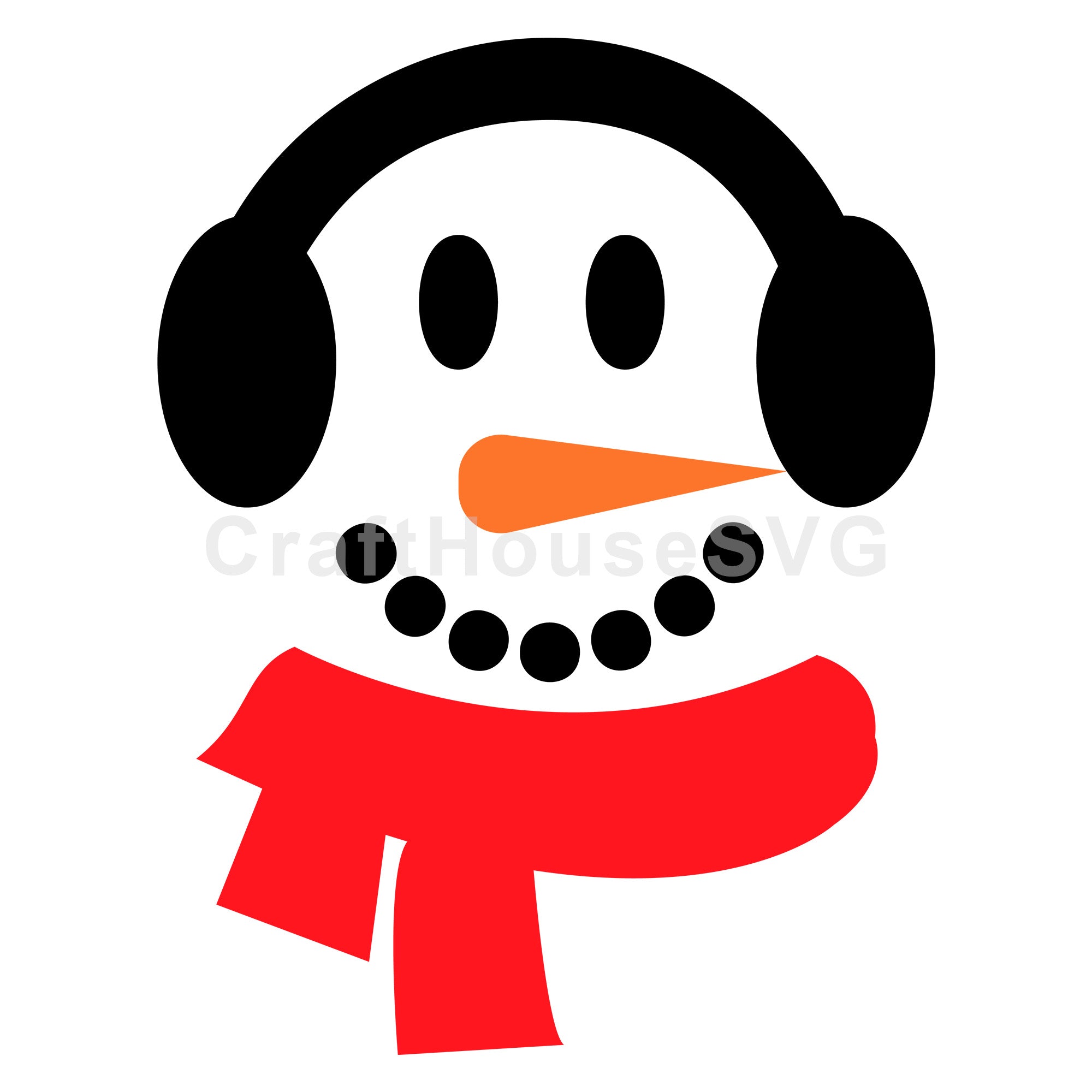 Snowman Face with Ear Muffs and Scarf SVG