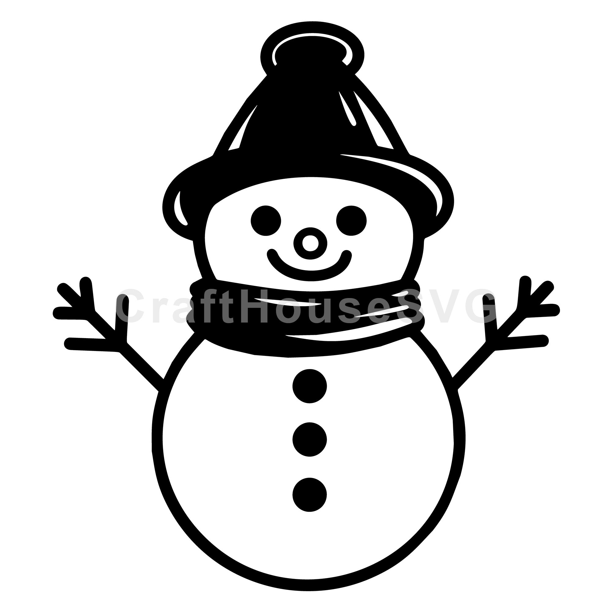 Frosty Snowman with Black Top Hat and Scarf | Winter SVG