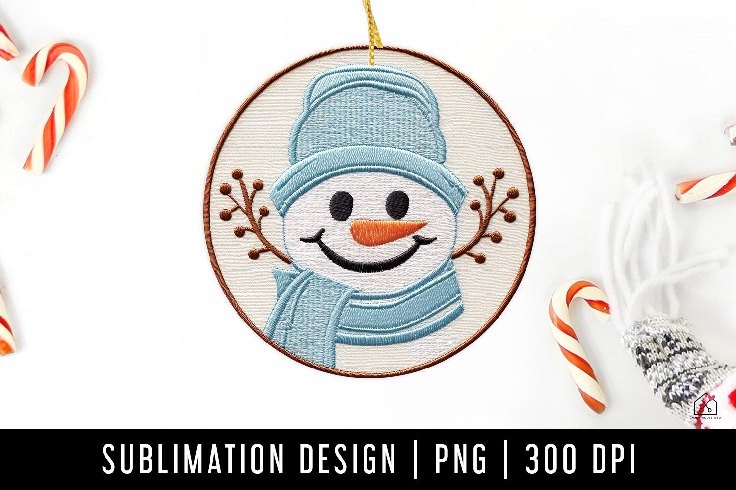Snowman Face Christmas 3D Ornament Sublimation Design PNG