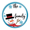Snowman Family Name Sign SVG design for Cricut, Silhouette, laser cutting, vinyl, sublimation, winter signs, and home decor projects.