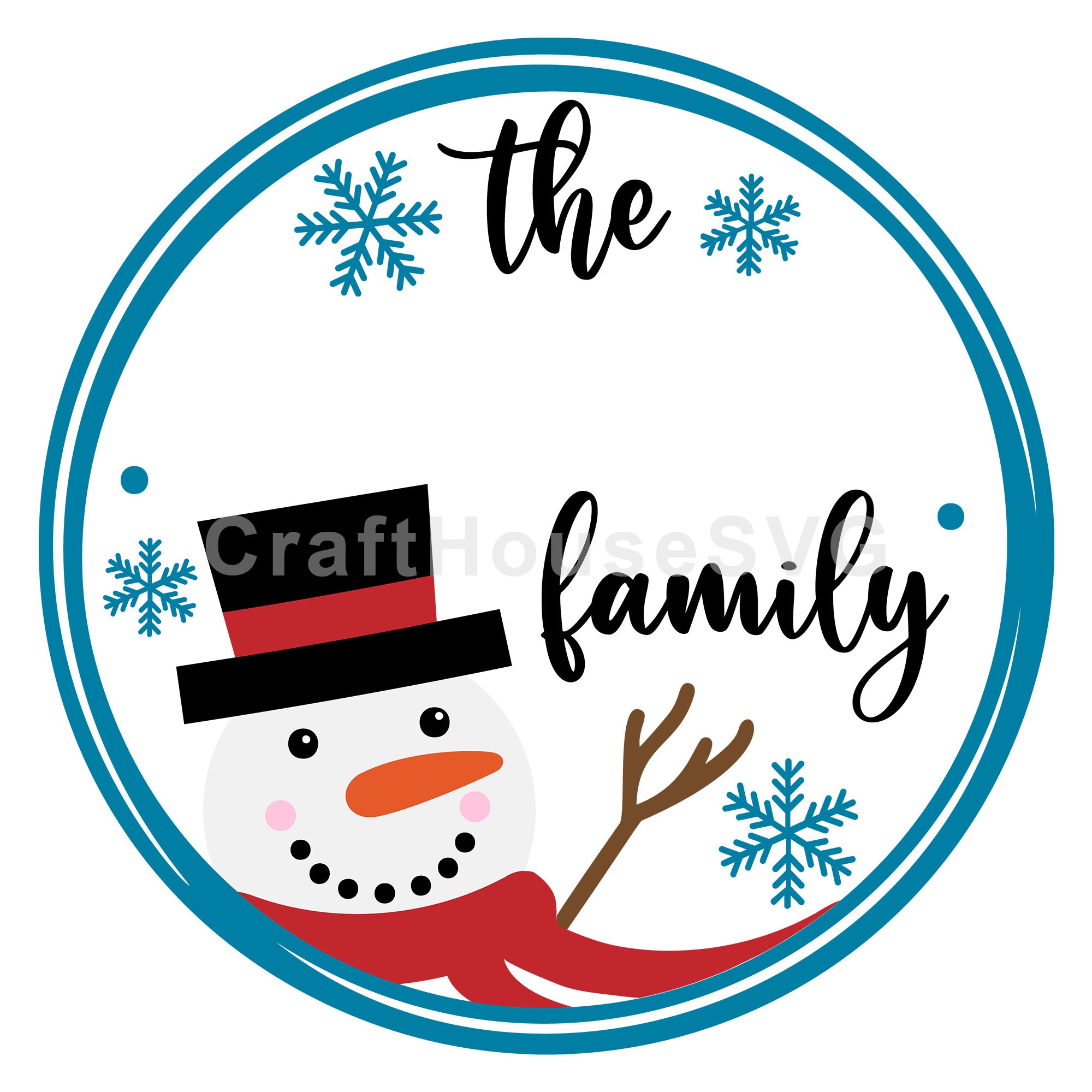 Snowman Family Name Sign Round Sign SVG