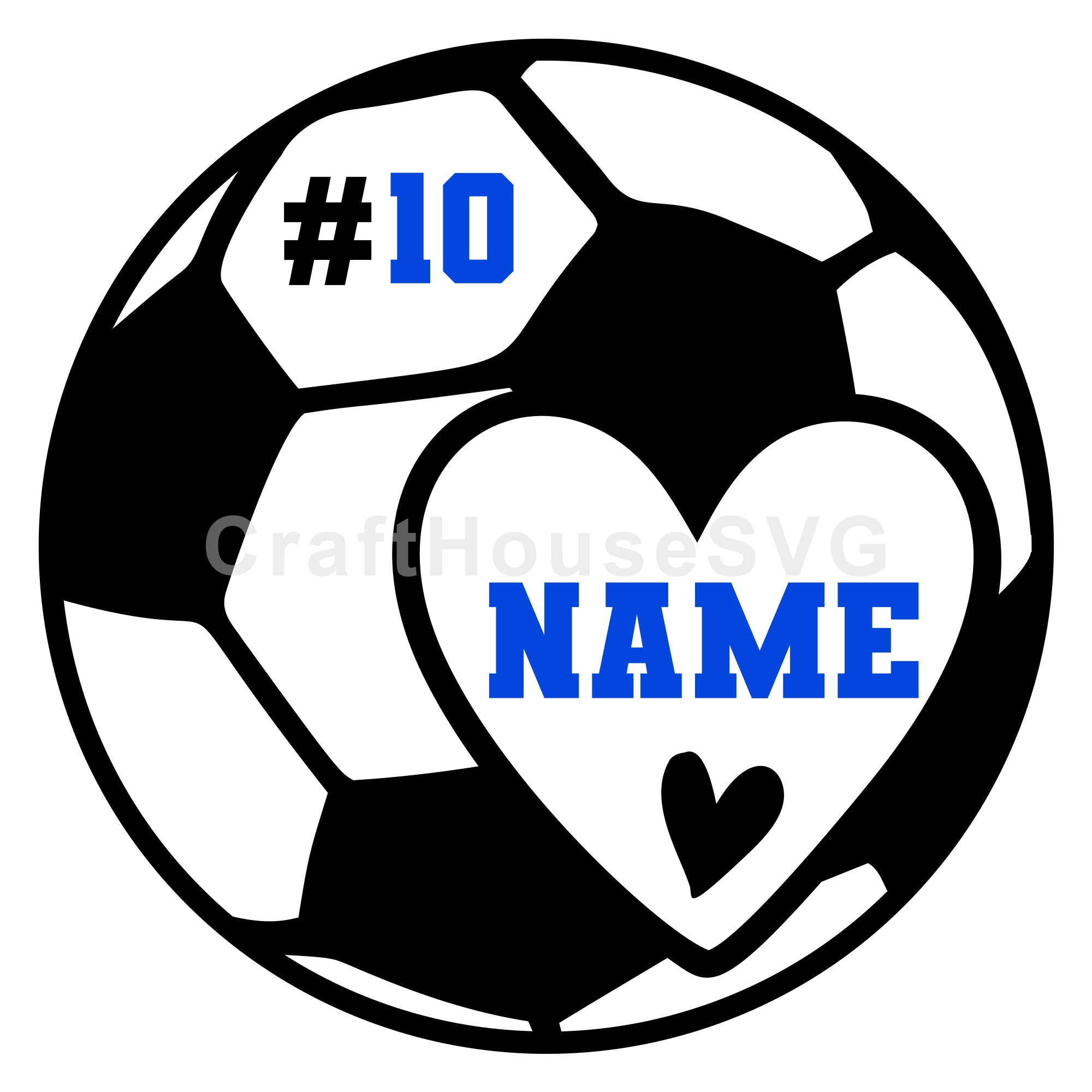 Heart Soccer Name and Number Monogram SVG