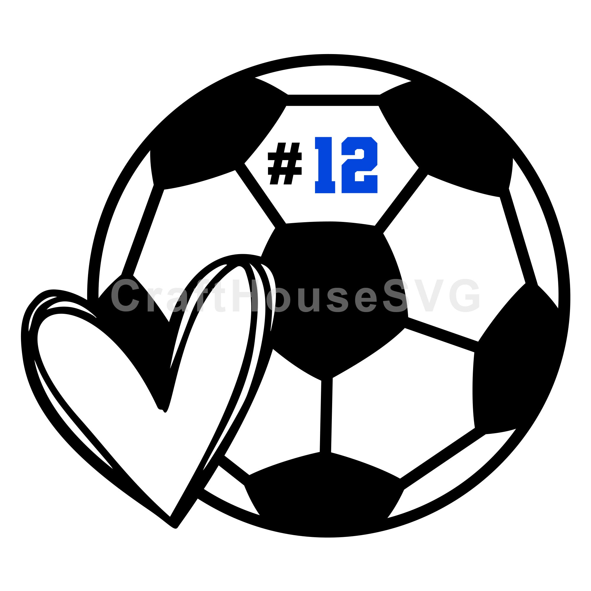 Sketch Heart Soccer Ball Number Monogram SVG