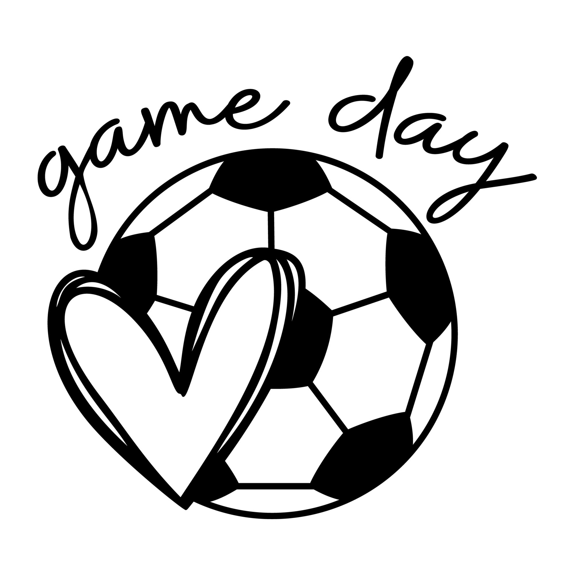 Soccer Game Day Heart SVG design for Cricut, Silhouette, laser cutting, vinyl, sublimation, and soccer craft projects.