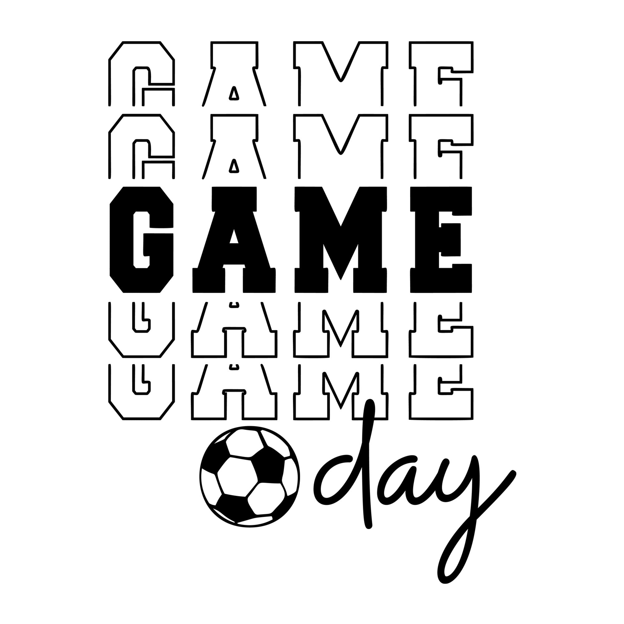 Soccer Game Day Stacked SVG design for Cricut, Silhouette, laser cutting, vinyl, sublimation, and soccer craft projects.