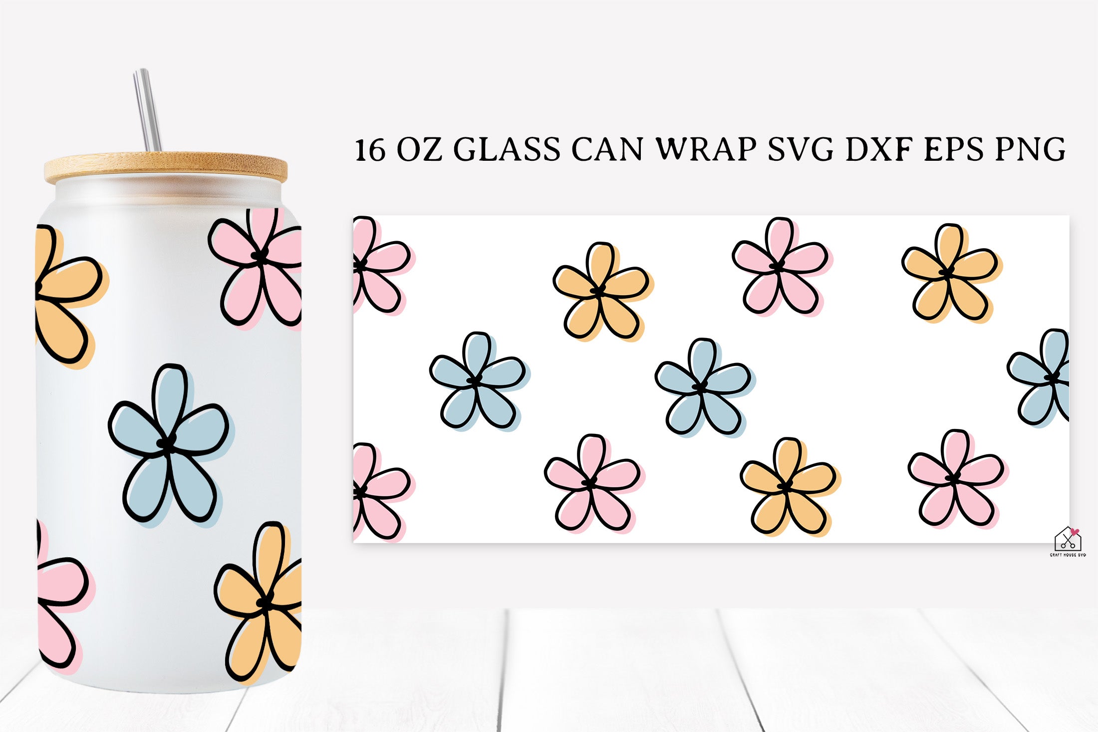 Spring Flower 16 Oz Glass Can Wrap SVG Bundle PNG SVG Cut Files