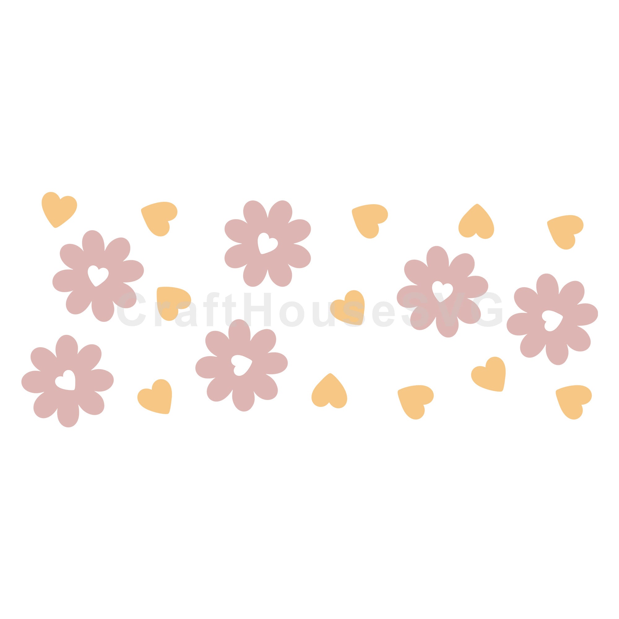 Cute Spring Flowers and Hearts SVG 16 Oz Glass Can Wrap Cut File