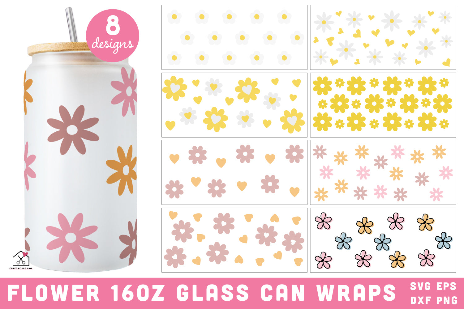 Spring Flower 16 Oz Glass Can Wrap SVG Bundle