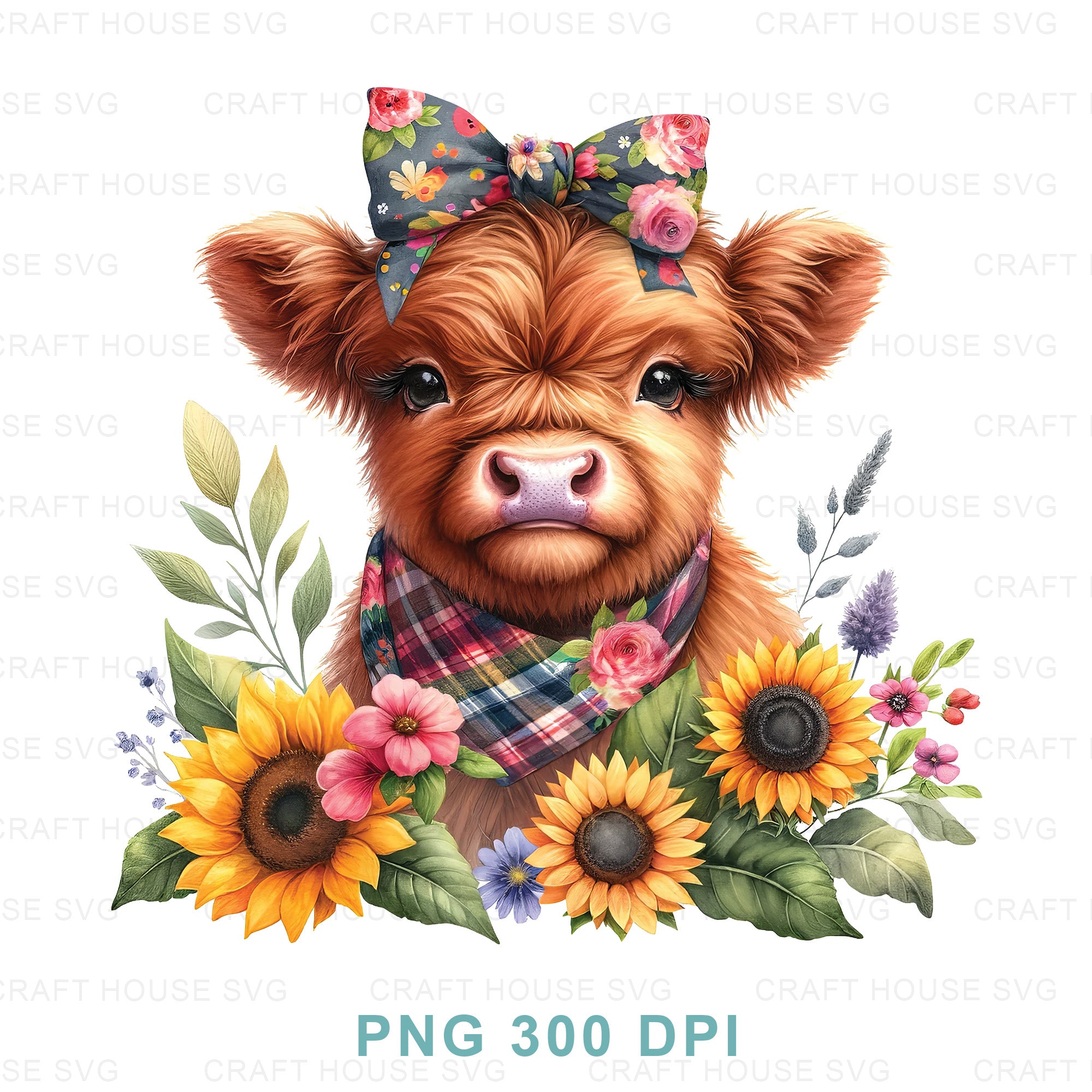 Sunflowers Highland Cow PNG