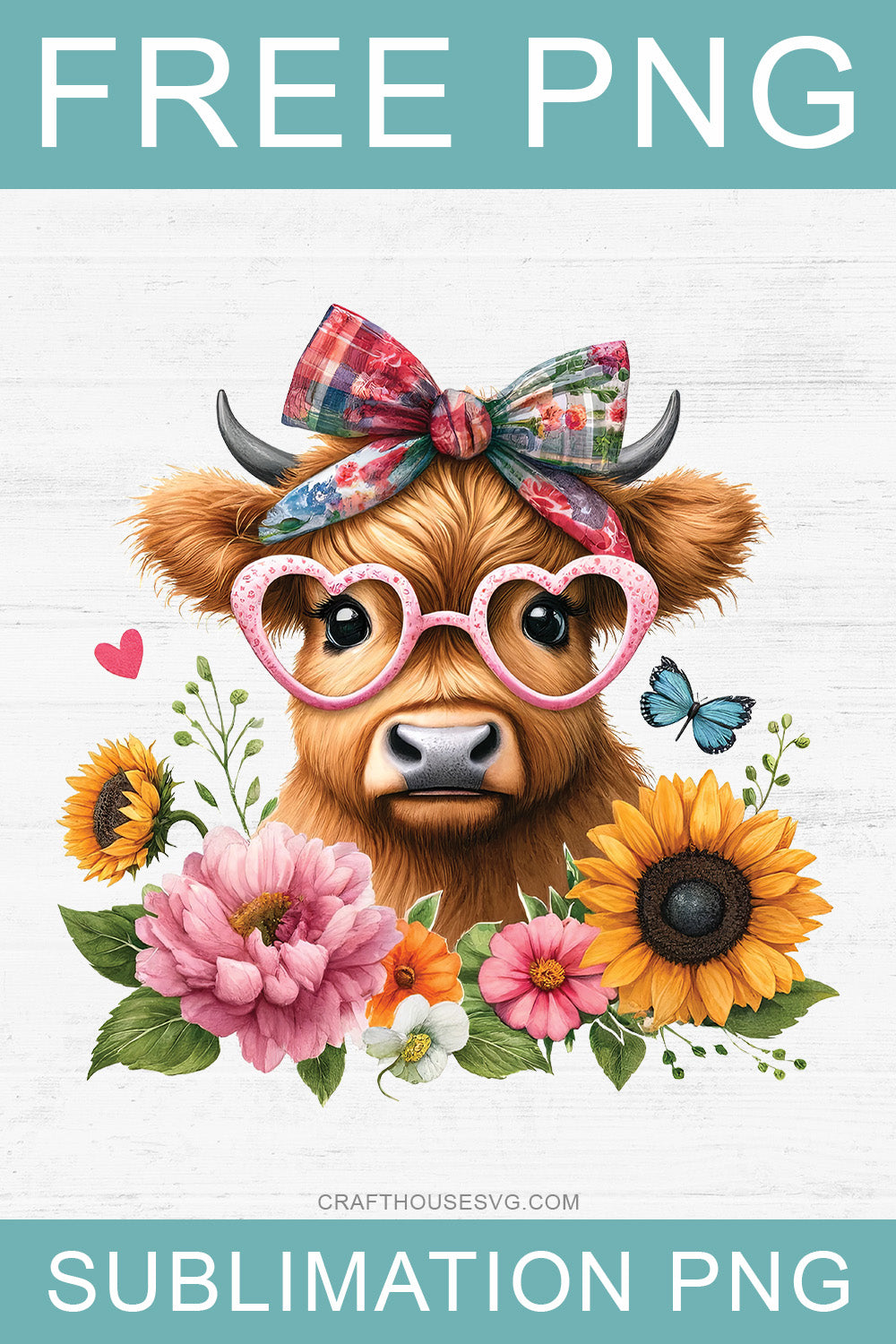 FREE Floral Highland Cow Glasses PNG