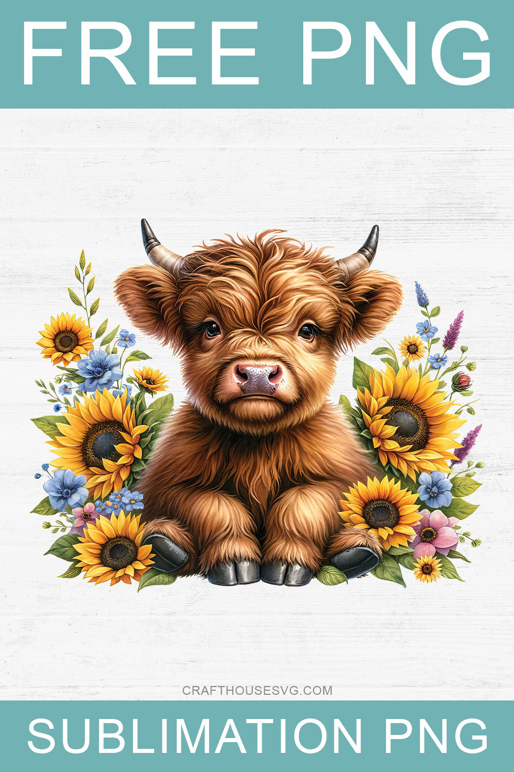 Highland Cow Sunflowers PNG