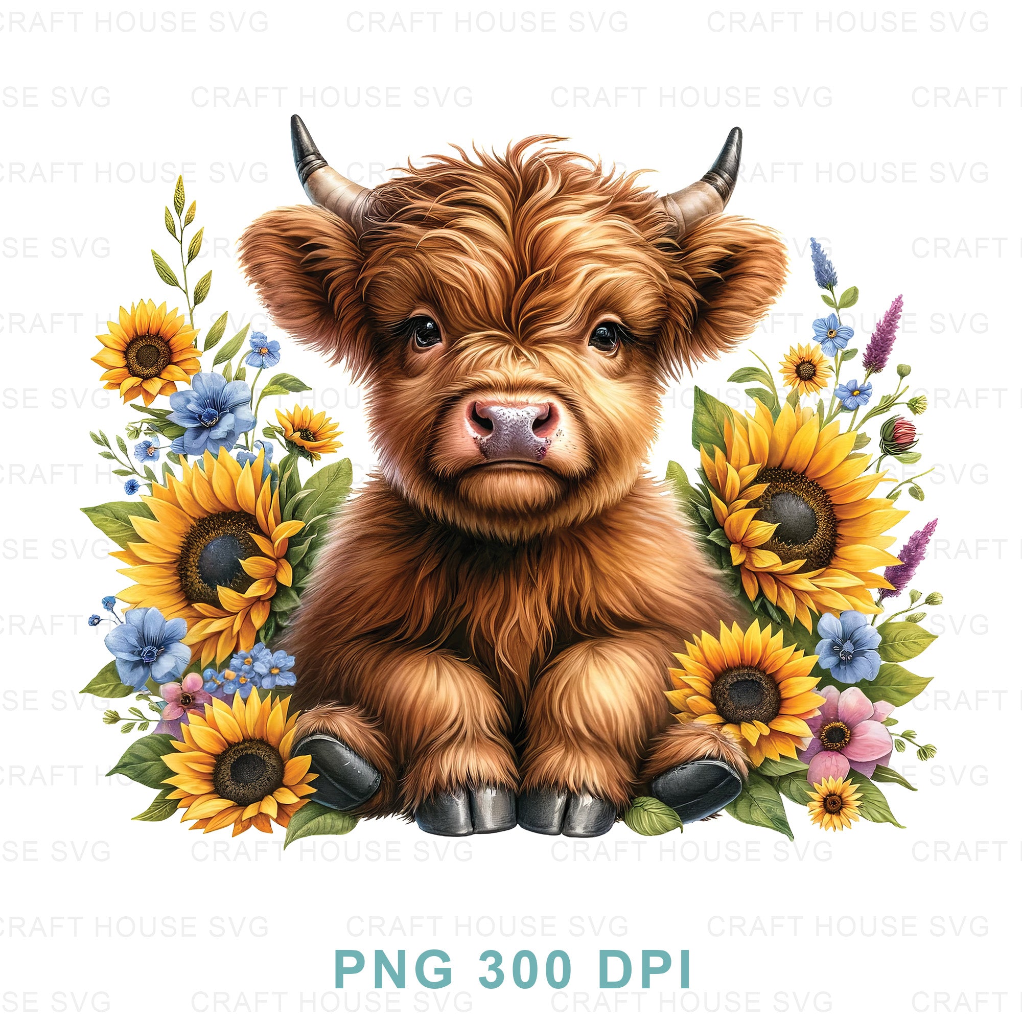 Highland Cow Sunflowers PNG