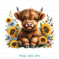 Highland Cow Sunflowers PNG